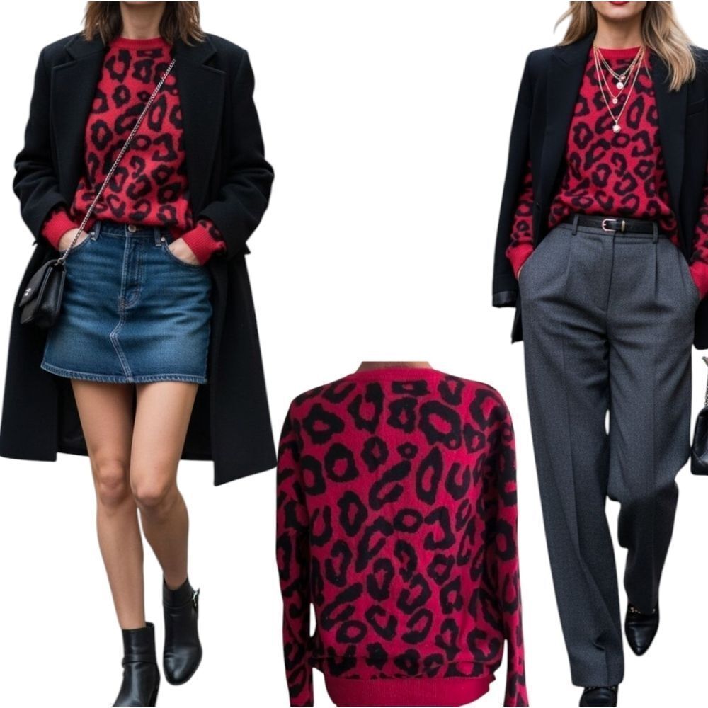 MARLED 💯 cashmere red leopard sweater size M